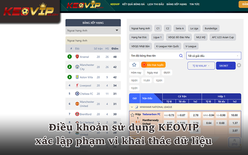 Điều khoản sử dụng KEOVIP cho nền tảng phân tích kèo bóng đá