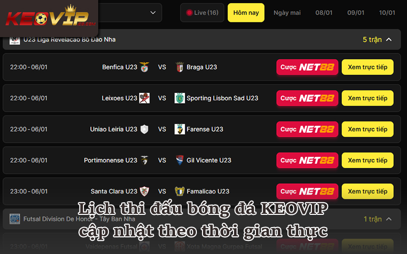 Hệ thống lịch thi đấu KEOVIP đồng bộ giờ Việt Nam